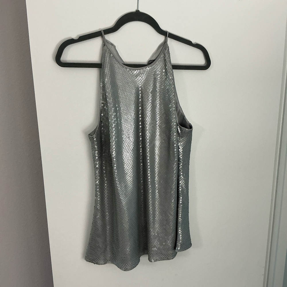 ANN TAYLOR NWT Silver / Gray Sequined Dressy Cami Tank Blouse Size 14